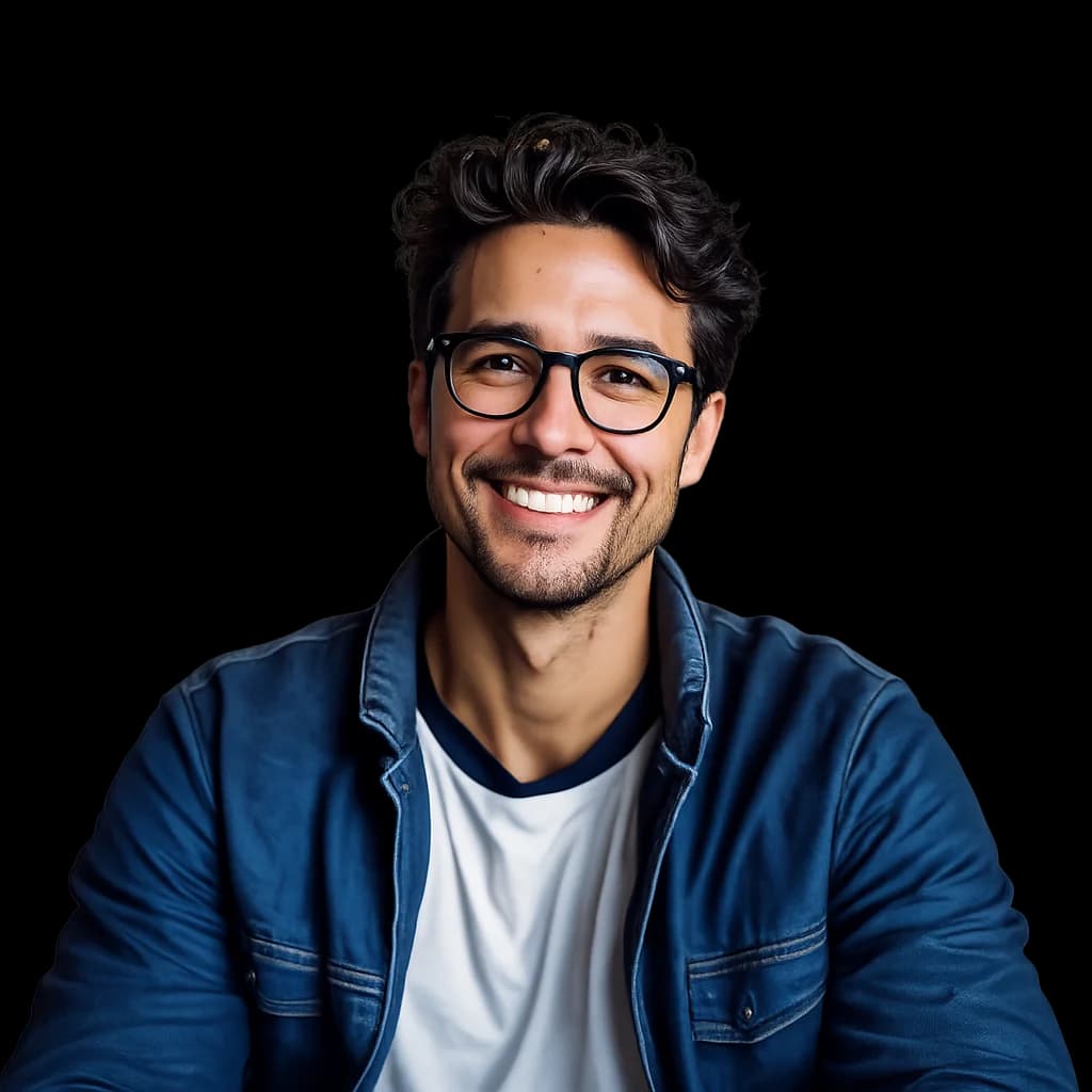 Hombre con lentes Vexa y chaqueta de mezclilla